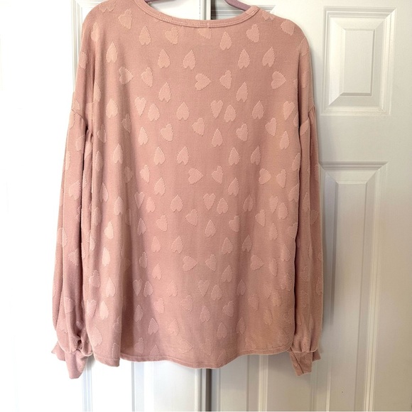 Hopely Light Pink Women’s Plus Size Top with Long Puff Sleeves - Picture 4 of 4